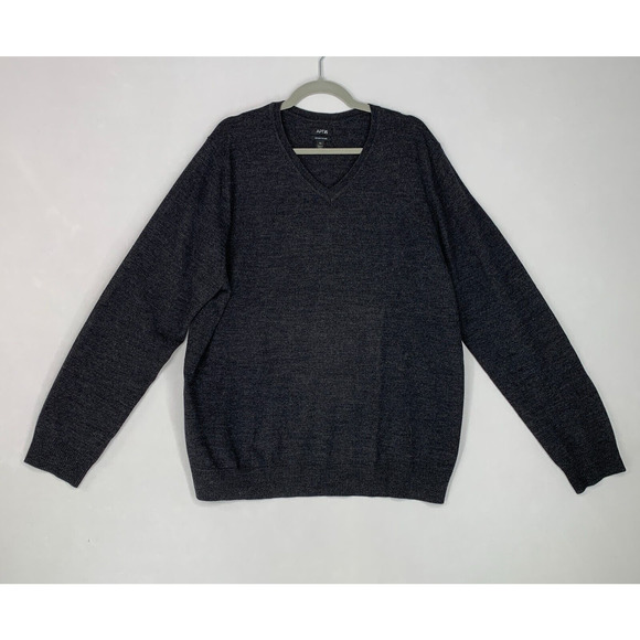 Apt. 9 Other - NEW Apt 9 Men Sweater XXL Solid Black Gray Merino Wool Blend Vneck Pullover